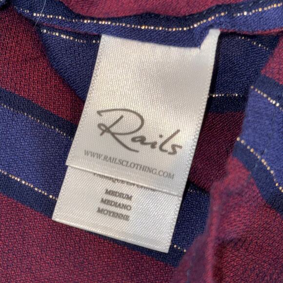Rails Sloane Janeiro Stripe Button Down Tie Top Women’s Medium Burgundy Navy - Picture 12 of 14